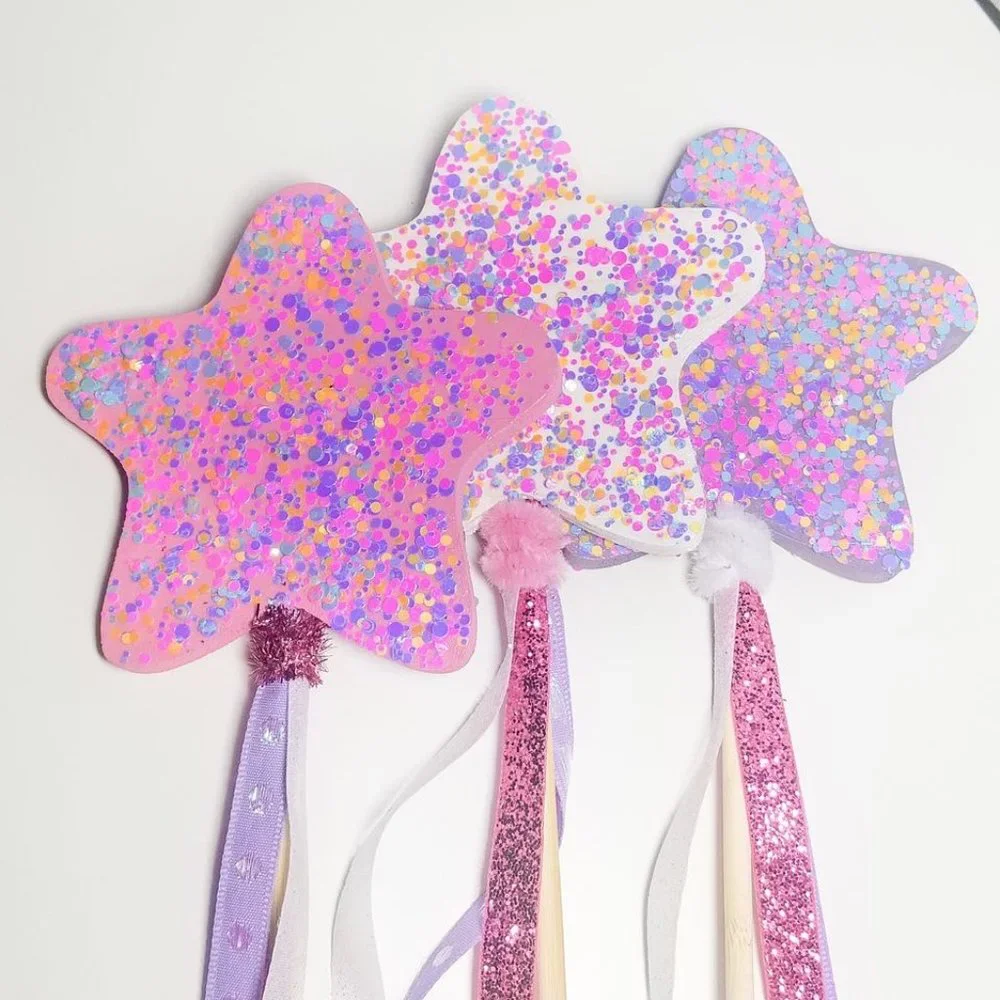 Wooden Magic Wand STAR with glitter confetti Handmade